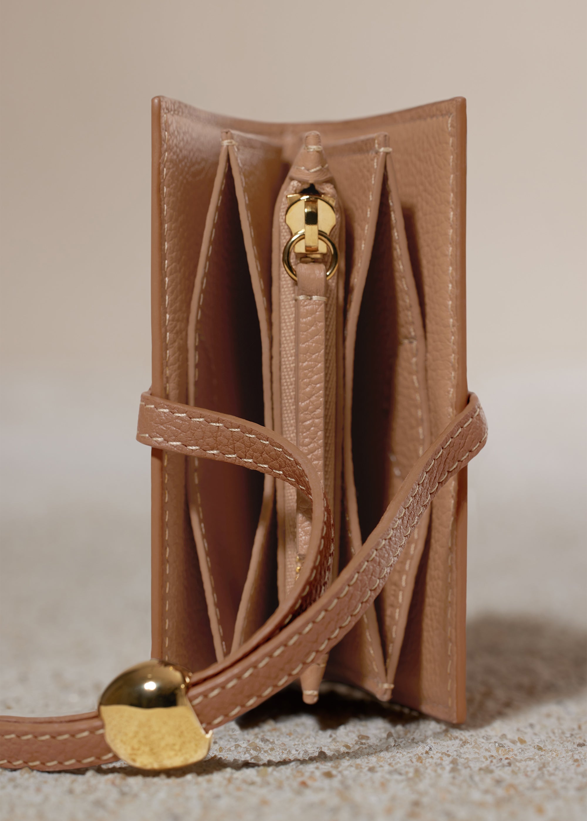 Polene Kayé Card Holder - Textured Duo Camel