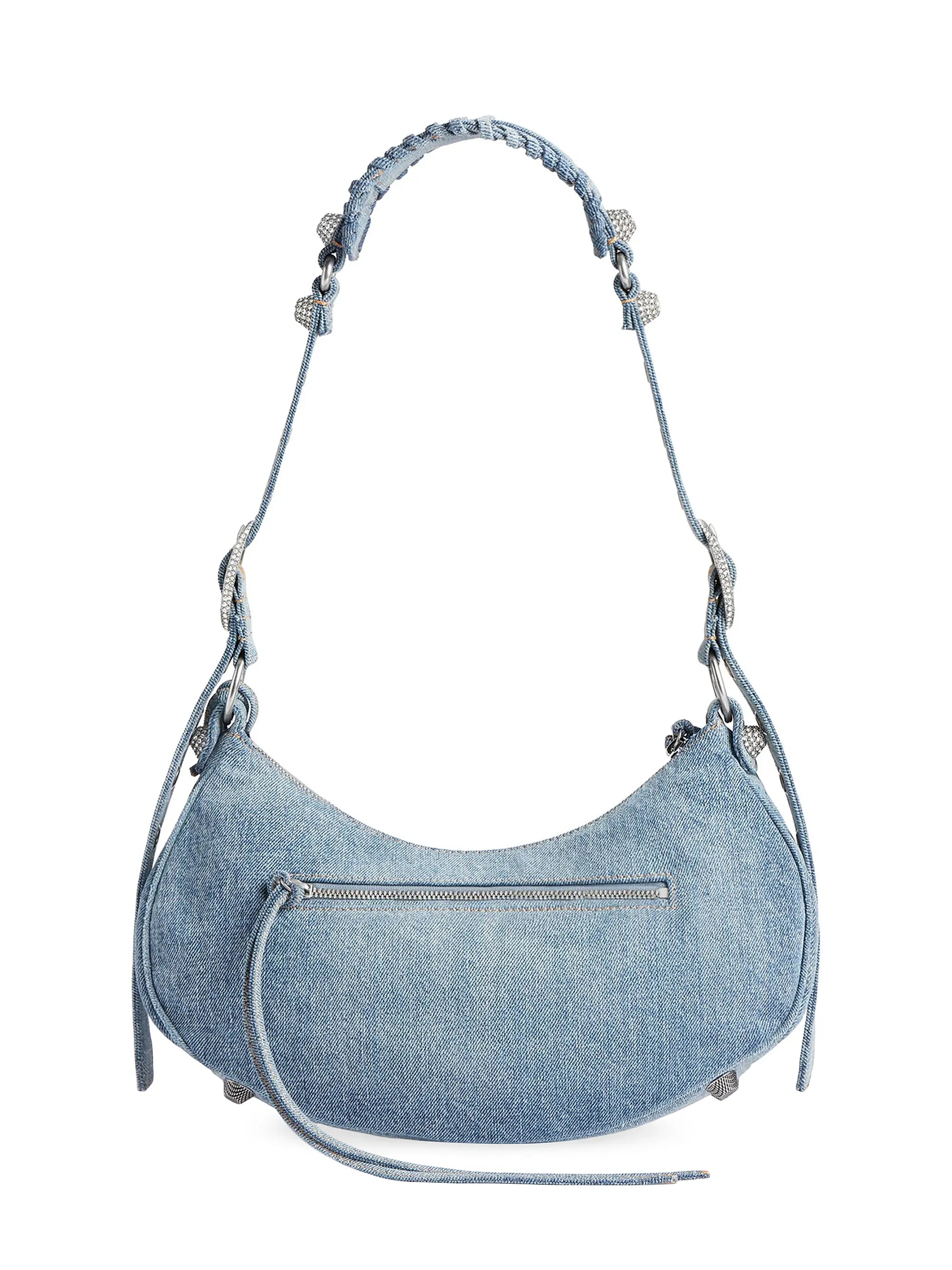 Balenciaga Le Cagole Small Shoulder Bag In Denim With Rhinestones