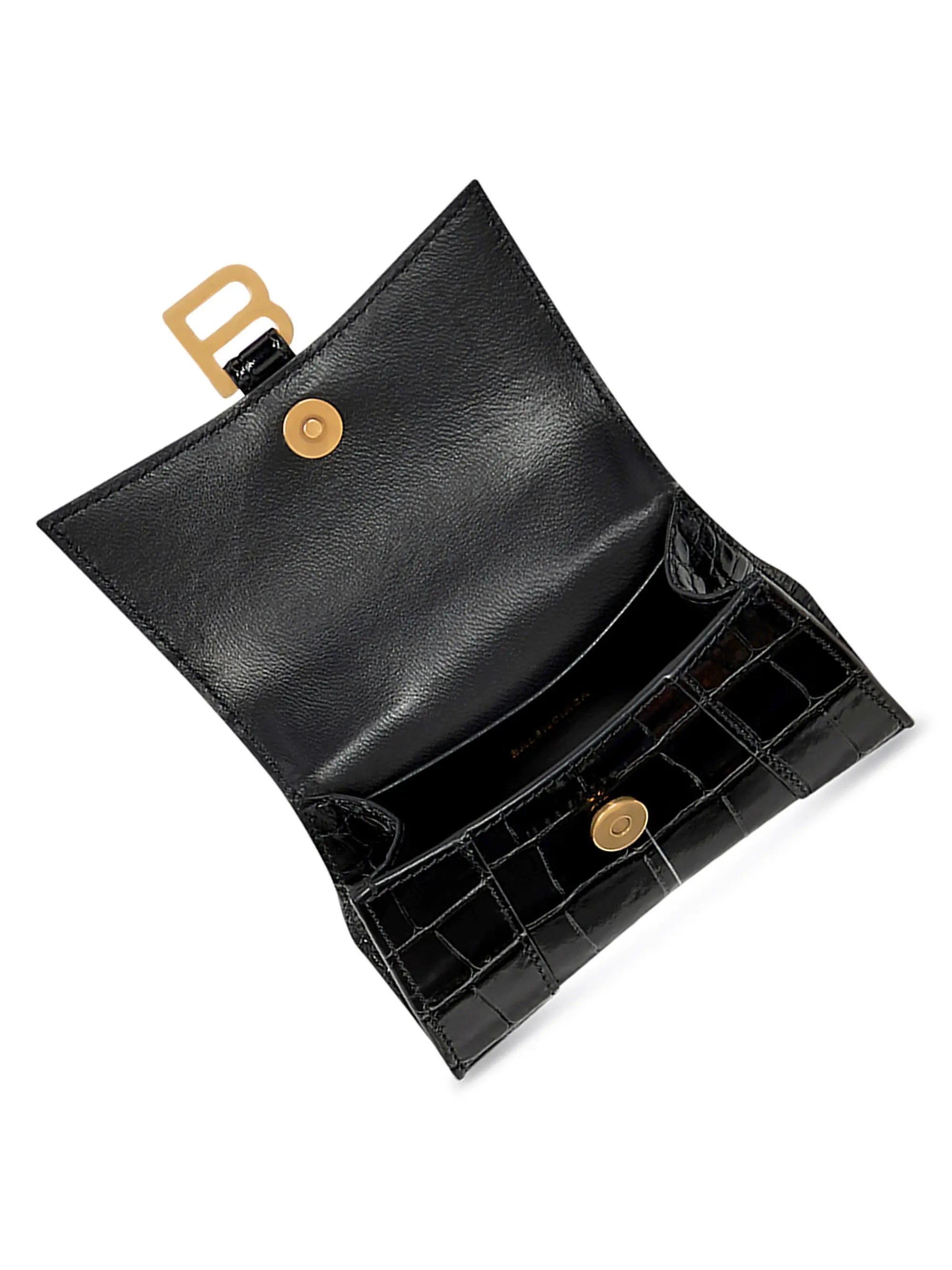 Balenciaga Hourglass Mini Handbag With Chain Crocodile Embossed