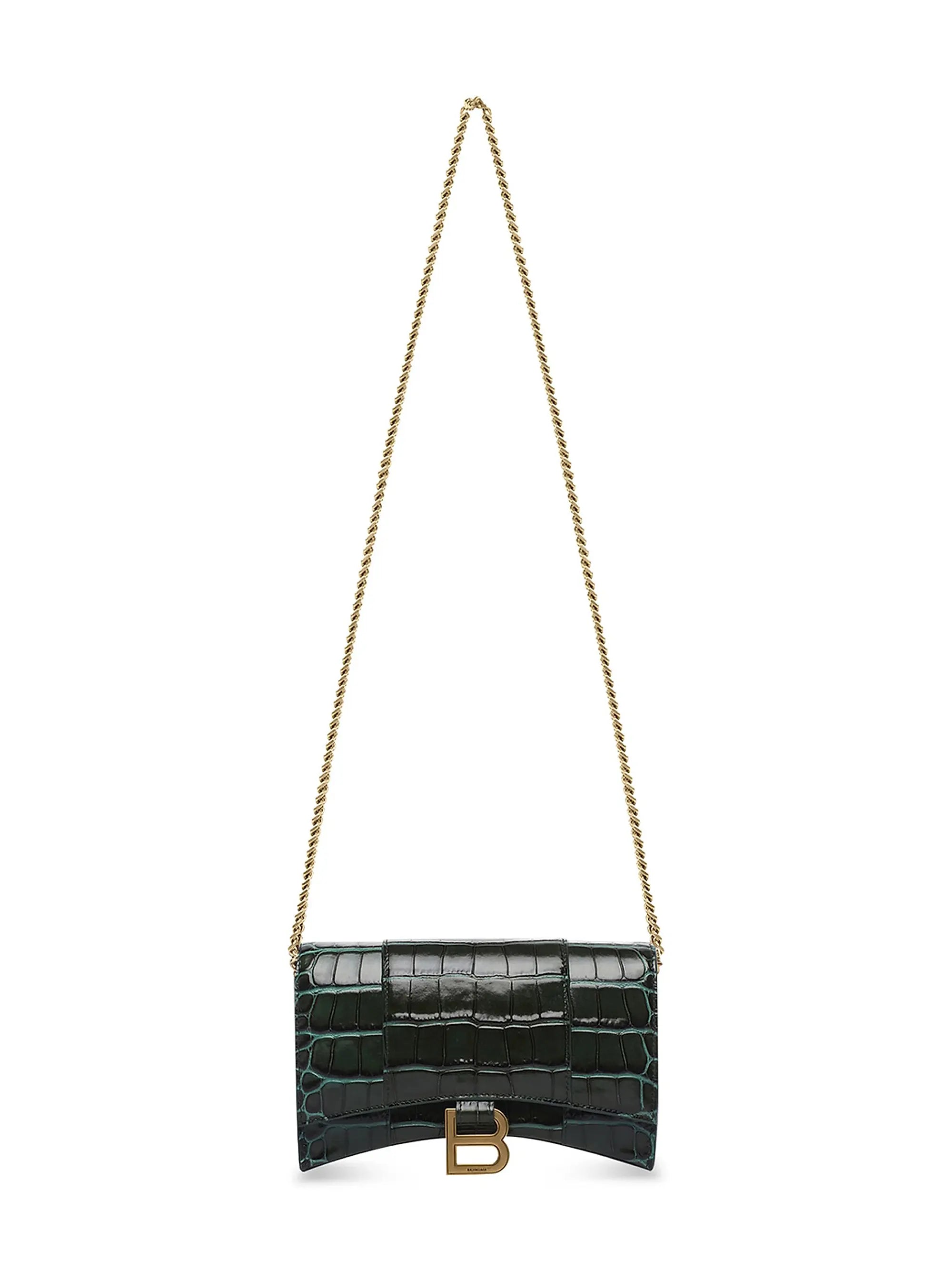 Balenciaga Hourglass Wallet with Chain Crocodile Embossed