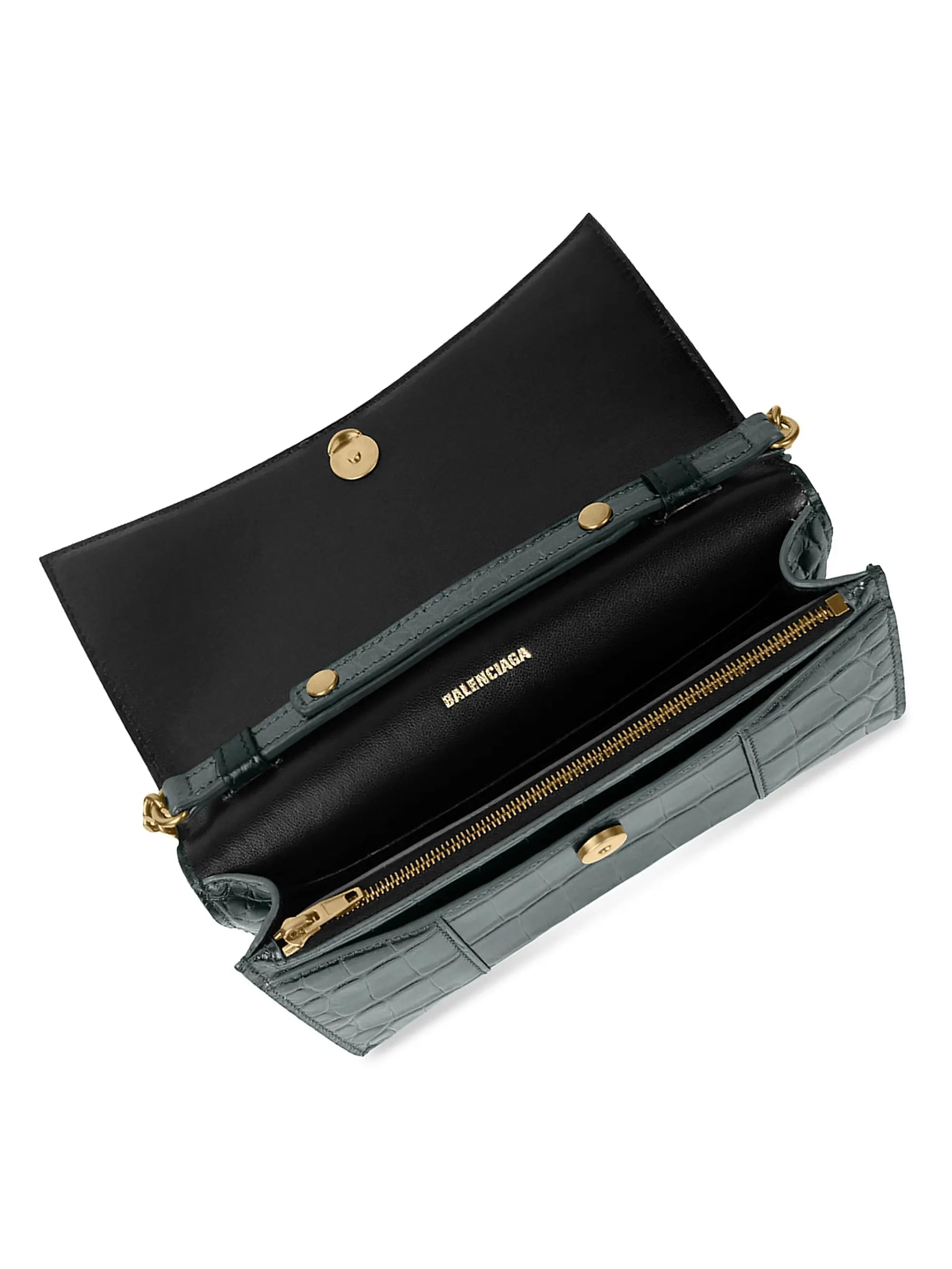 Balenciaga Hourglass Wallet with Chain Crocodile Embossed