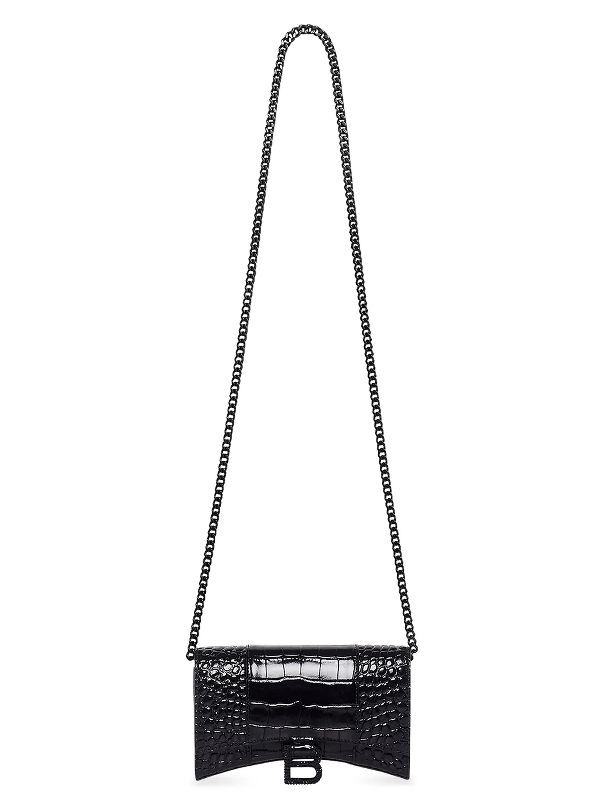 Balenciaga Hourglass Wallet With Chain Crocodile Embossed With Rhinestones