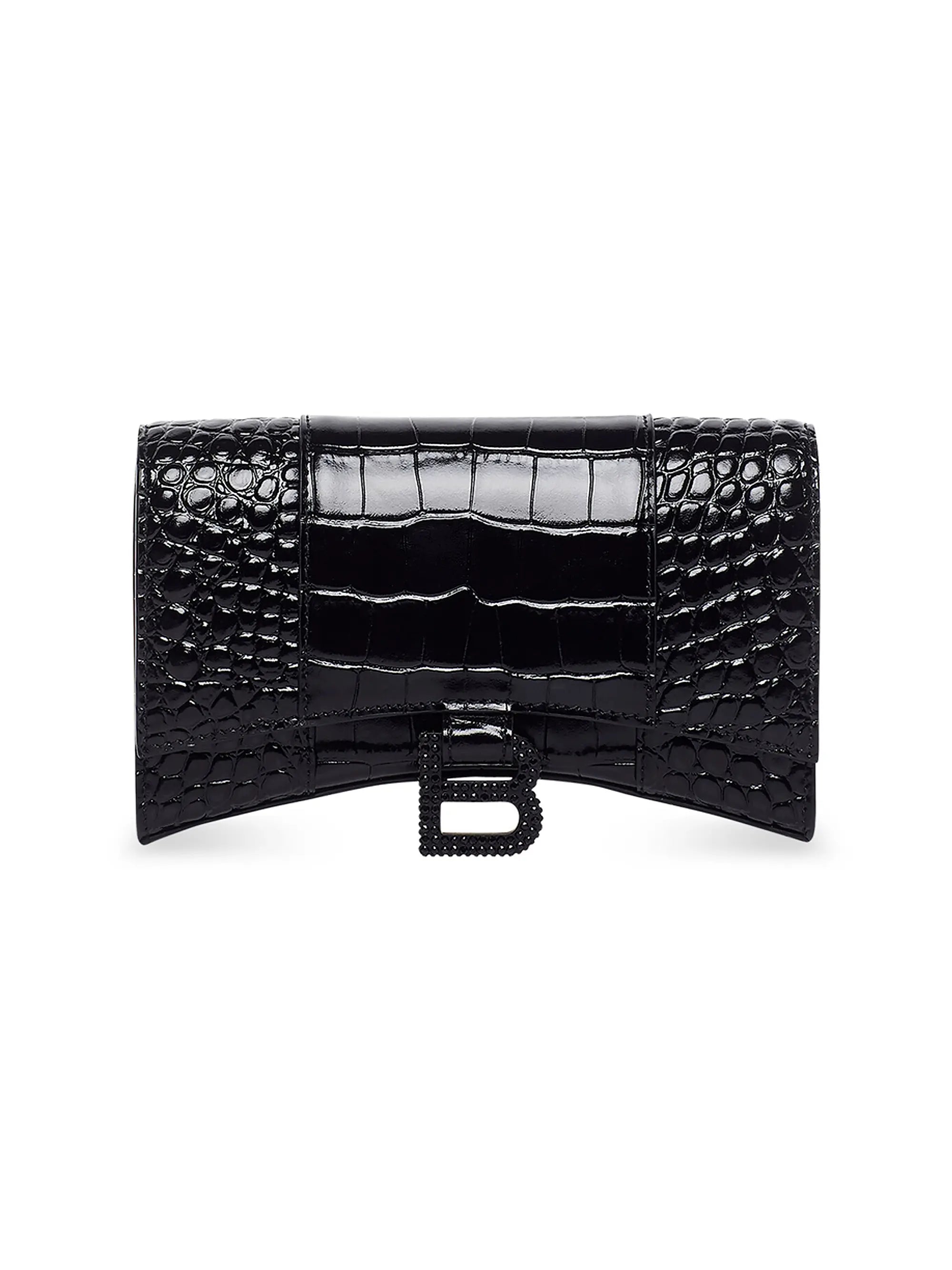 Balenciaga Hourglass Wallet With Chain Crocodile Embossed With Rhinestones