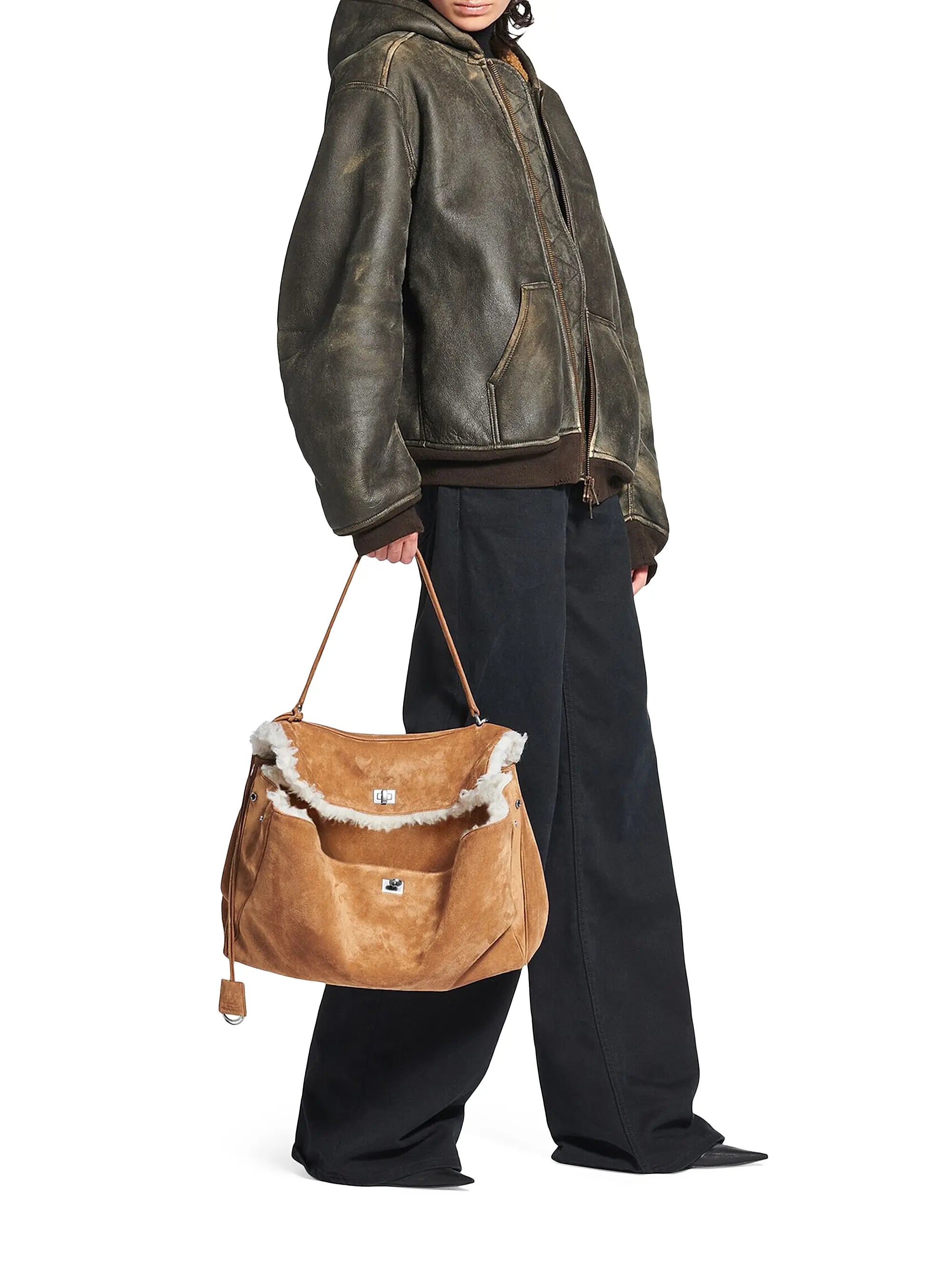 Balenciaga Rodeo Large Suede and Wool Handbag