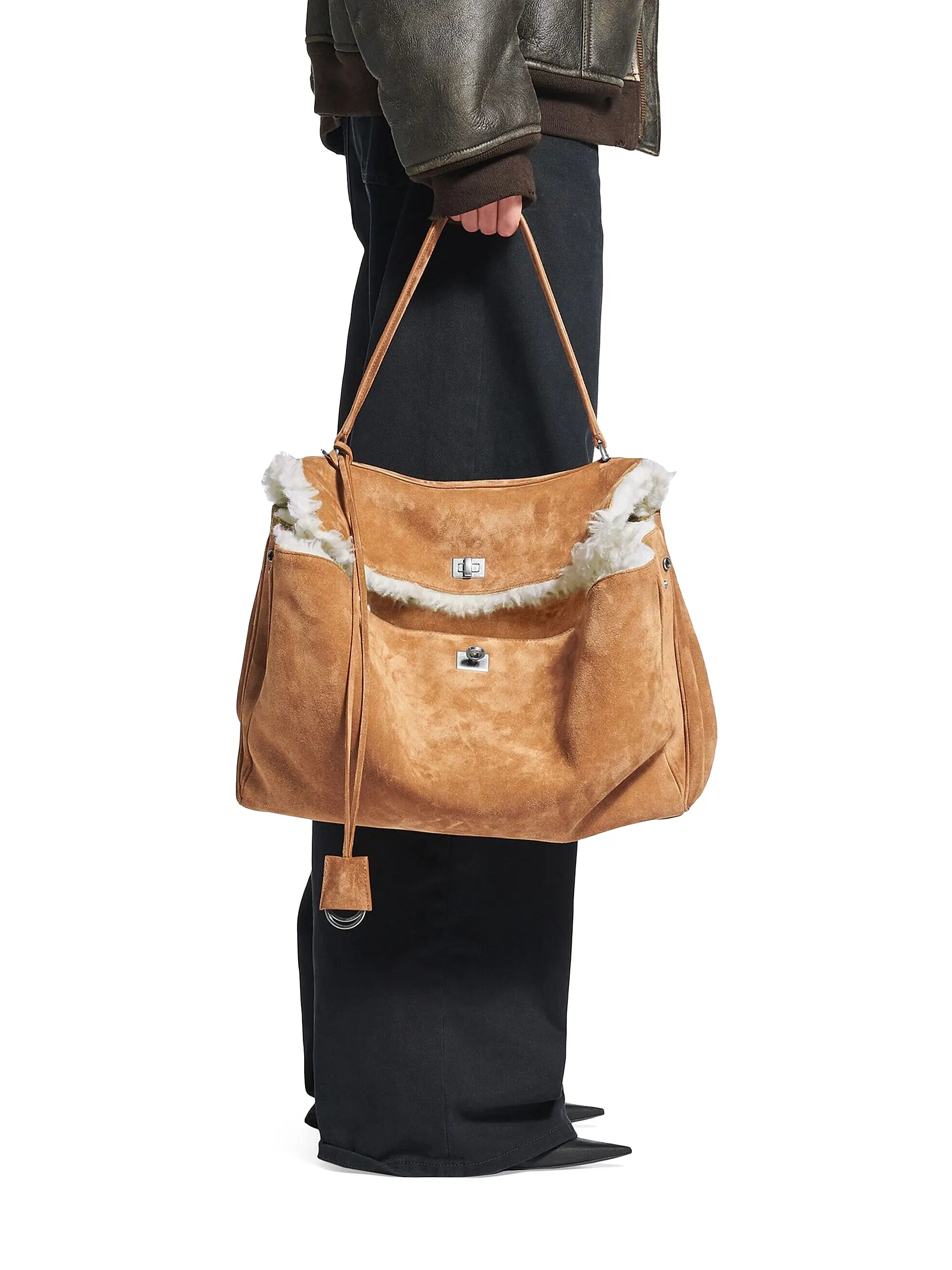 Balenciaga Rodeo Large Suede and Wool Handbag
