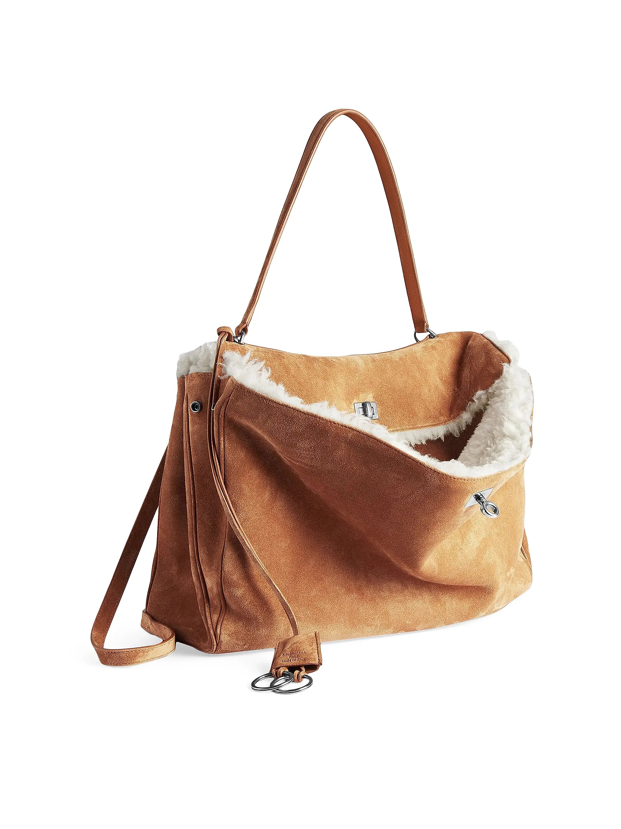Balenciaga Rodeo Large Suede and Wool Handbag