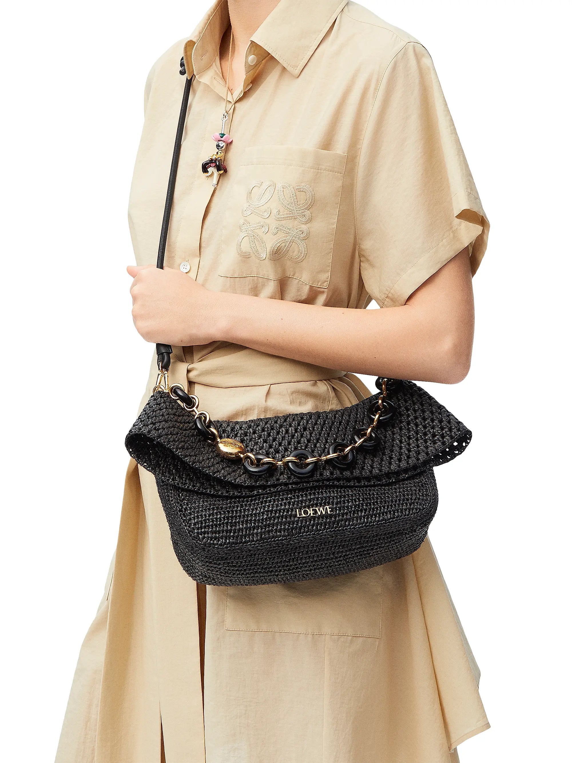 LOEWE LOEWE x Paula's Ibiza Small Ola Raffia & Leather Shoulder Bag