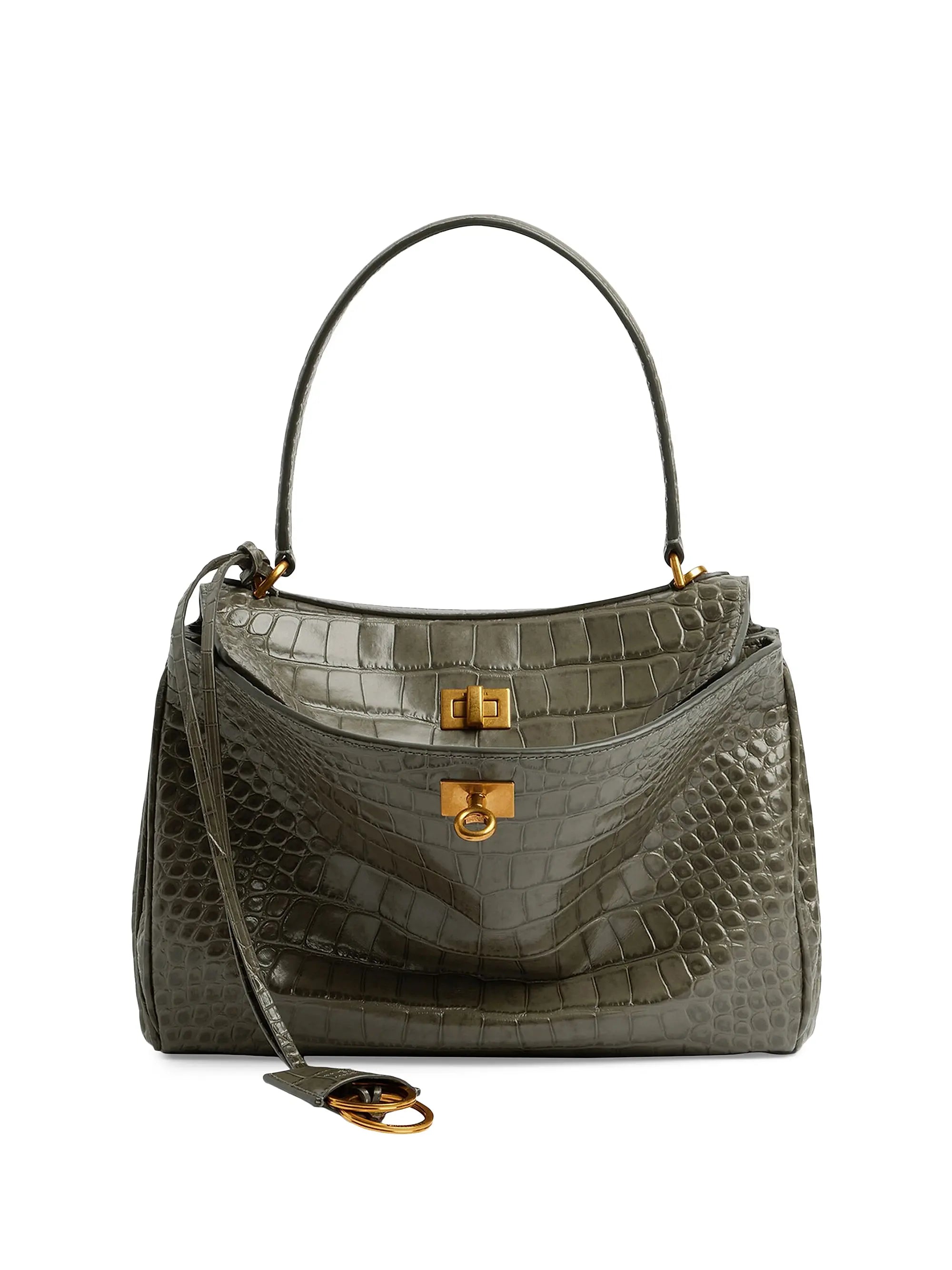 Balenciaga Rodeo Small Crocodile Embossed Shoulder Bag