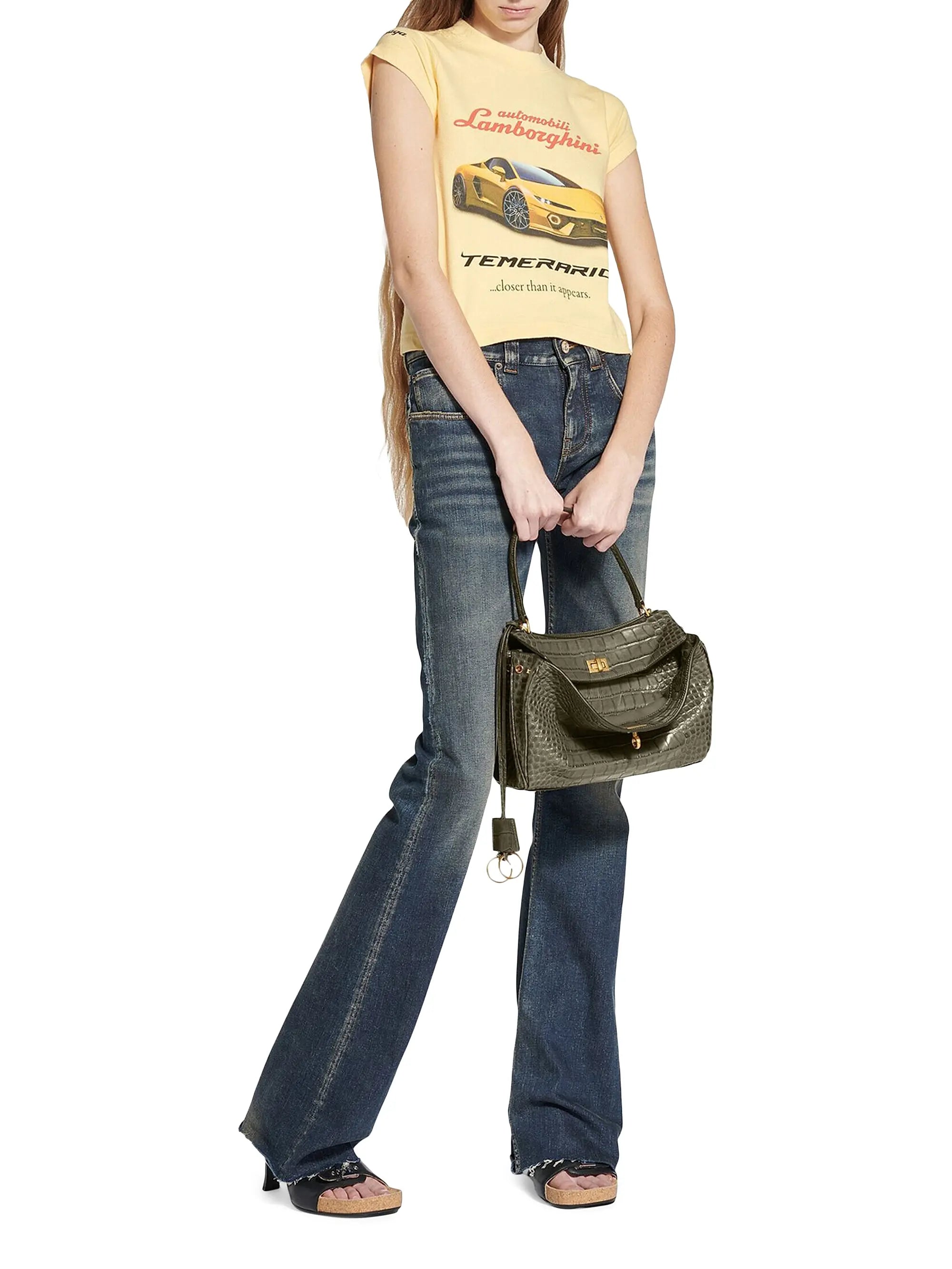 Balenciaga Rodeo Small Crocodile Embossed Shoulder Bag