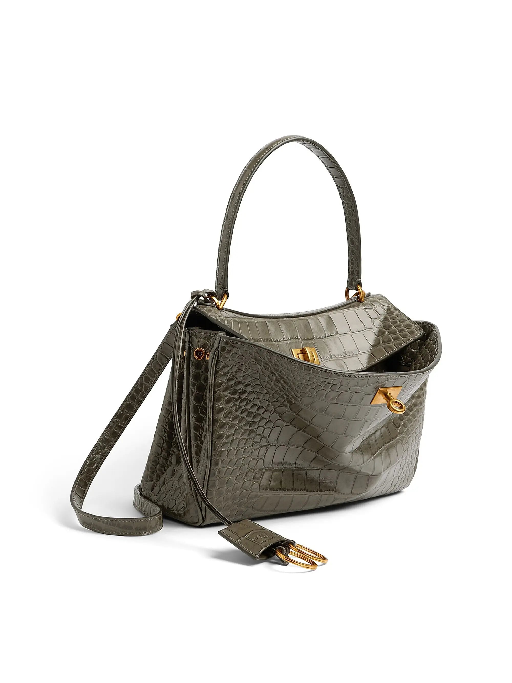Balenciaga Rodeo Small Crocodile Embossed Shoulder Bag
