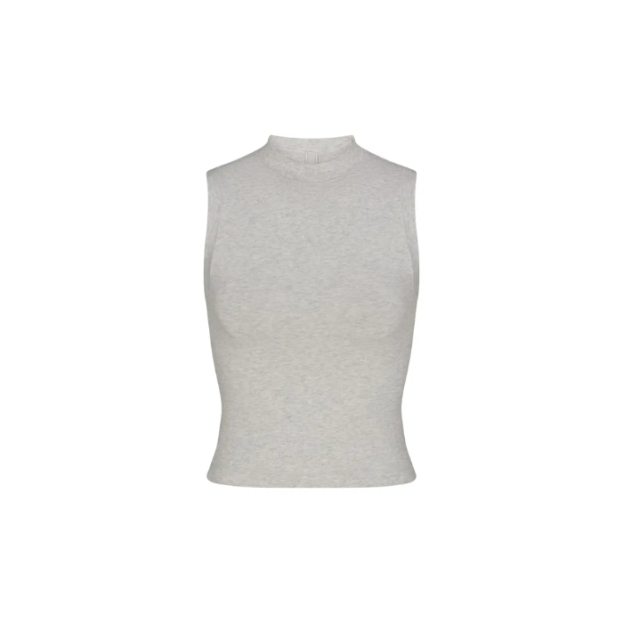 Skims Cotton Jersey Mock Neck Tank Light Heather Grey