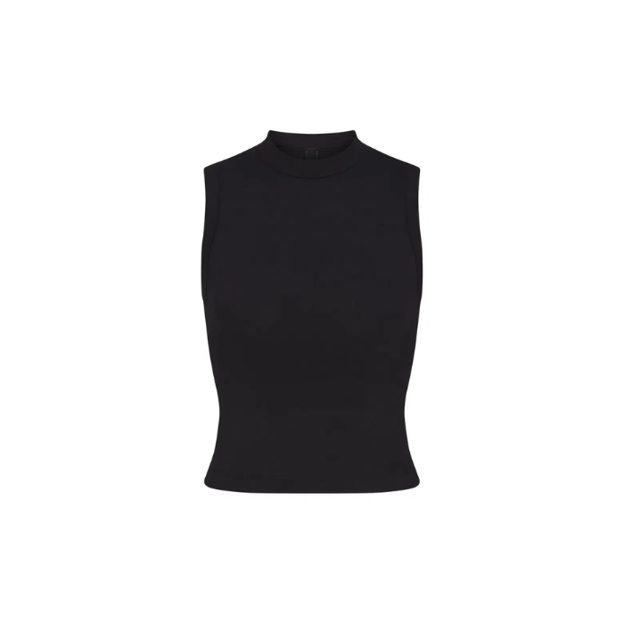 Skims Cotton Jersey Mock Neck Tank Soot