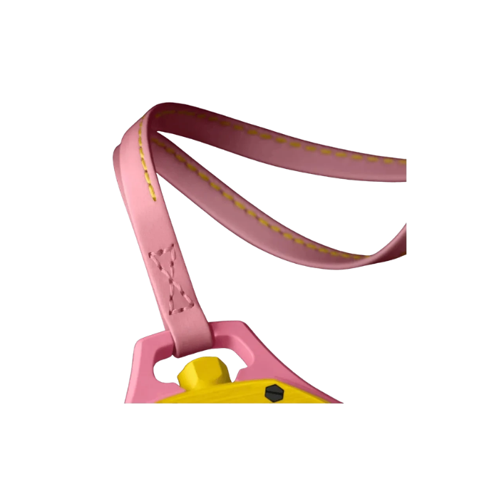 Pink and yellow tool with a strap