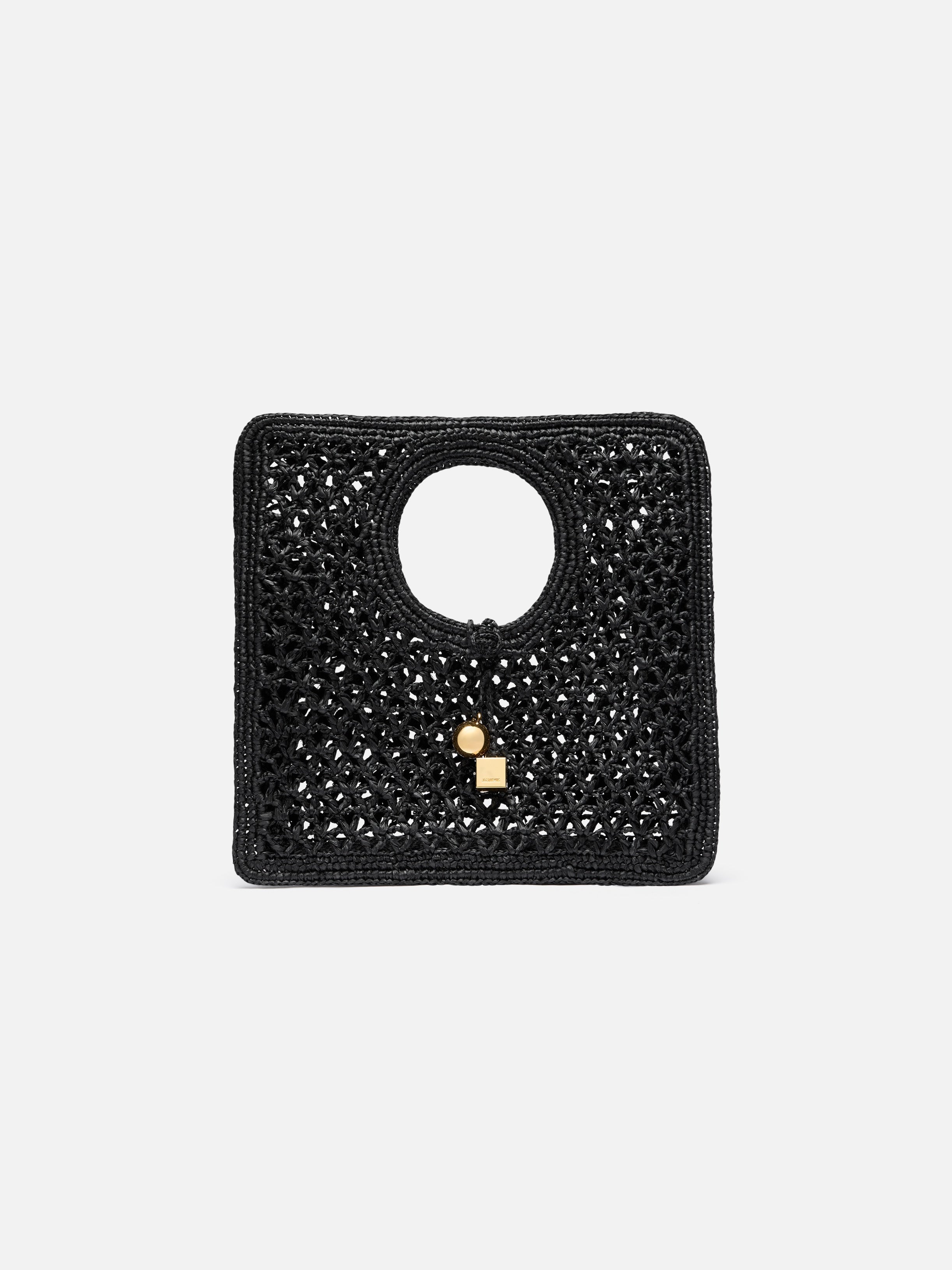Jacquemus The Spiaggia Small Square Bag Small Square Raffia Bag Black