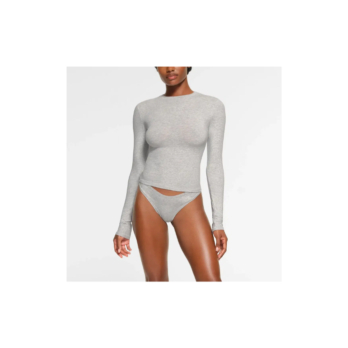 Skims Cotton Jersey Long Sleeve T-Shirt Light Heather Grey