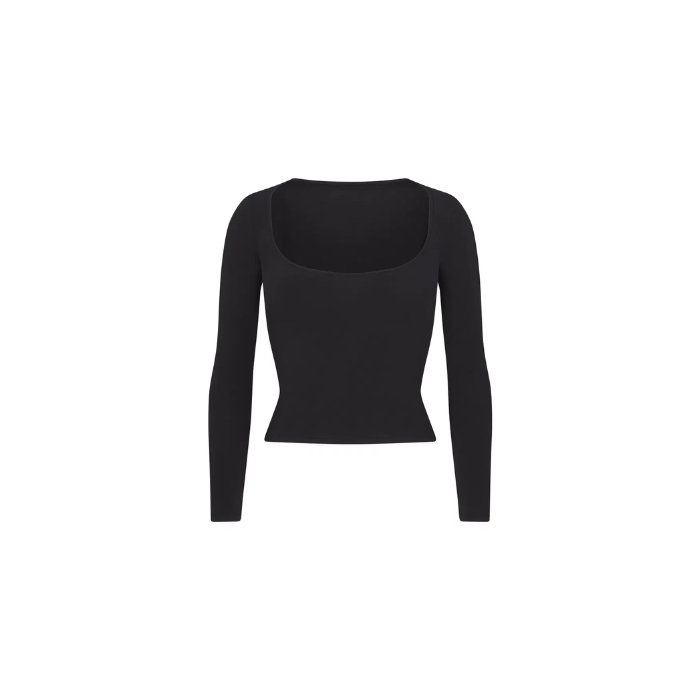 Skims Cotton Jersey Scoop Neck Long Sleeve Soot