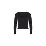 Skims Cotton Jersey Scoop Neck Long Sleeve Soot