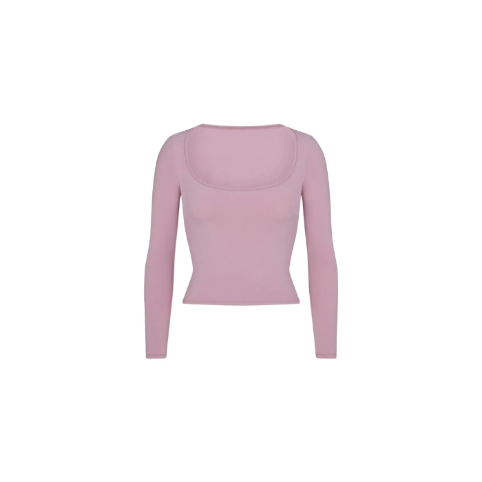 Skims Cotton Jersey Scoop Neck Long Sleeve Top Dusk