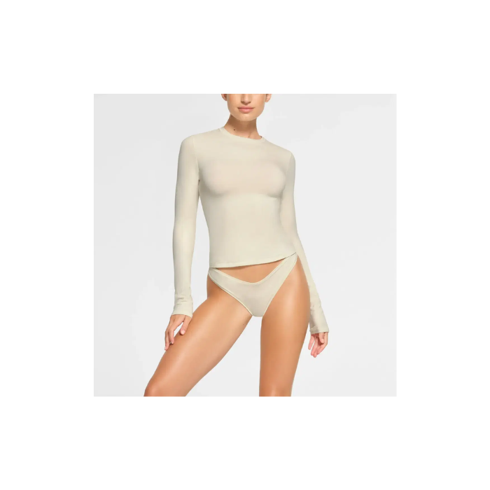 Skims Cotton Jersey Long Sleeve T-Shirt Bone