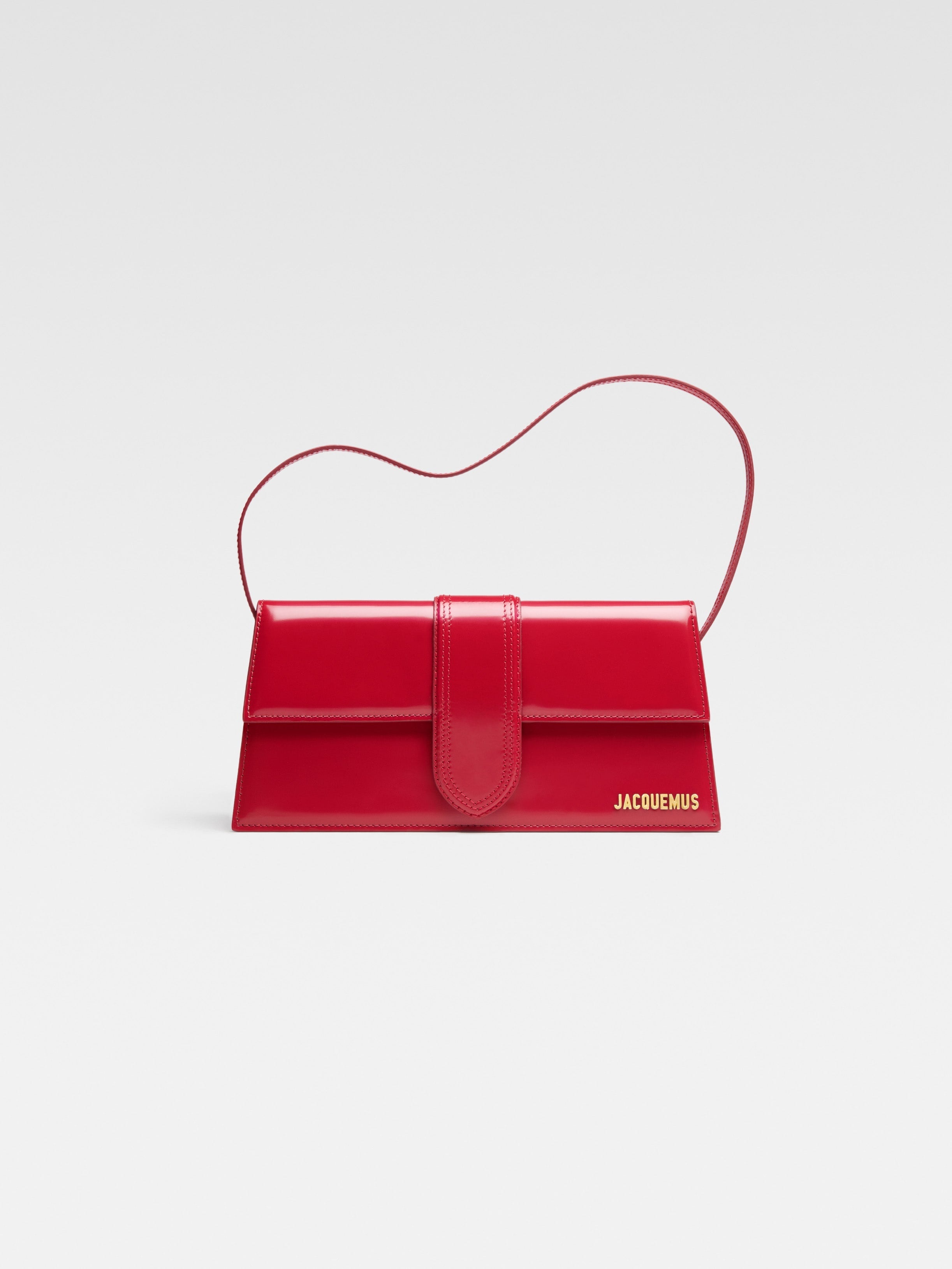 Jacquemus The Long Bambino Patent Leather Structured Shoulder Bag Red/Gold