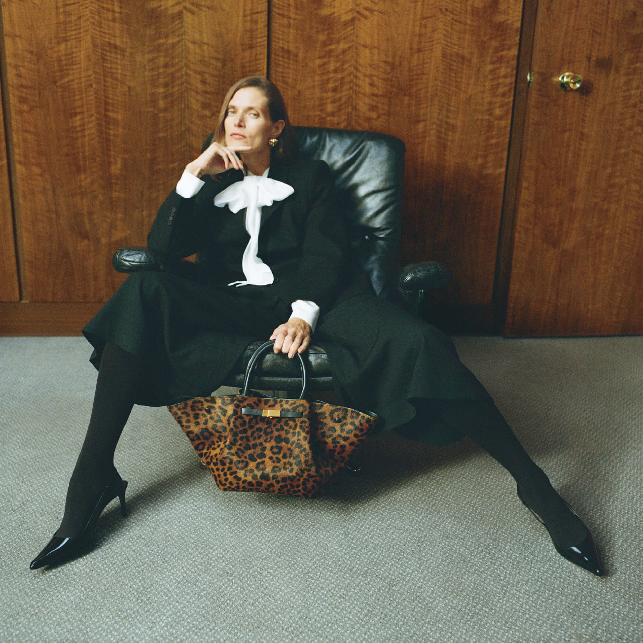 DeMellier The Midi New York leopard-effect calf hair & black smooth