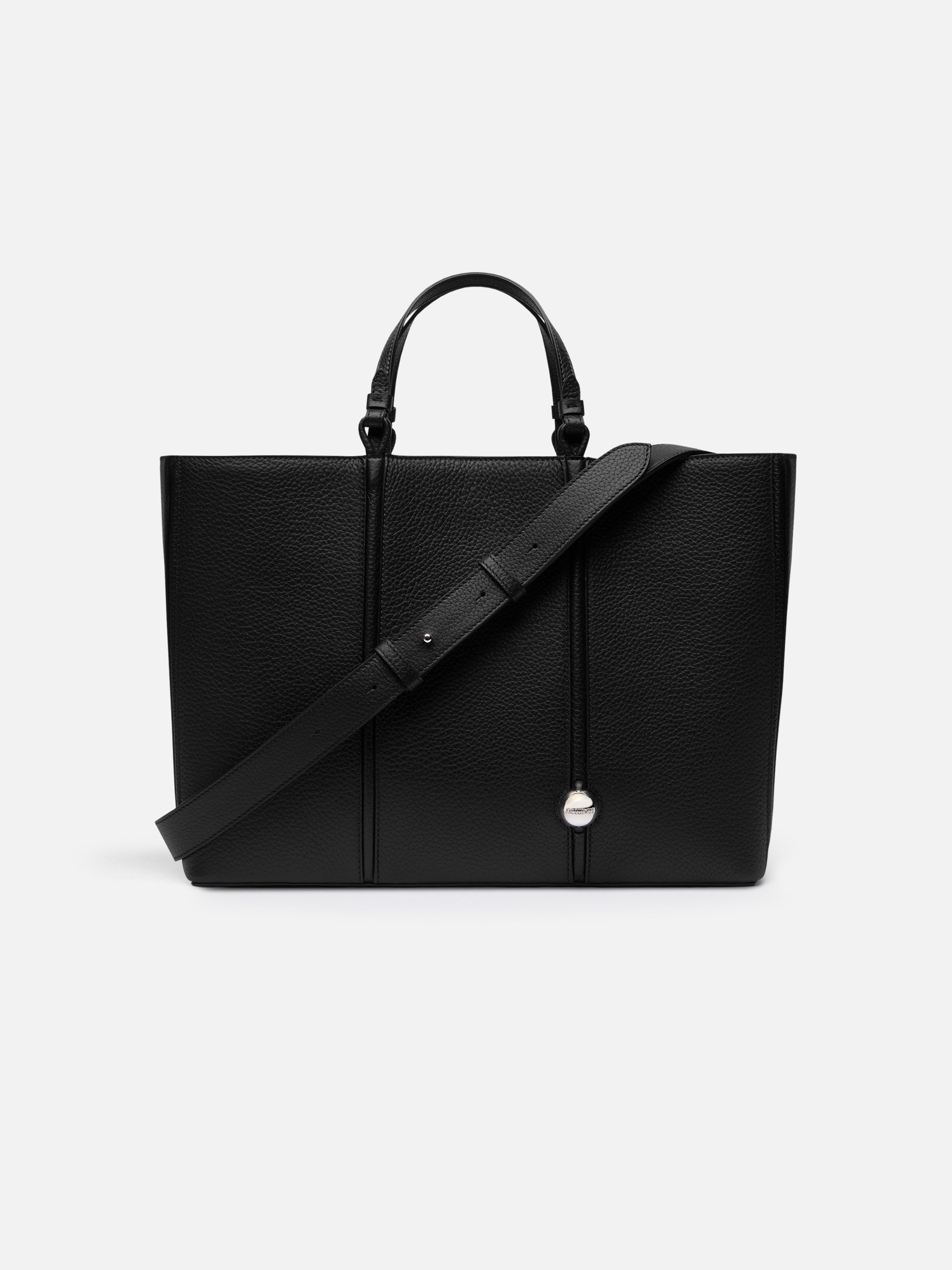 Jacquemus The Marino Horizontal Shopper Bag Soft Leather Tote Bag Black