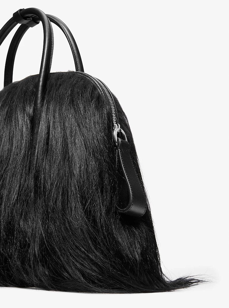 Michael Kors Kaitlin Large Long Haired Shearling Dome Satchel Black