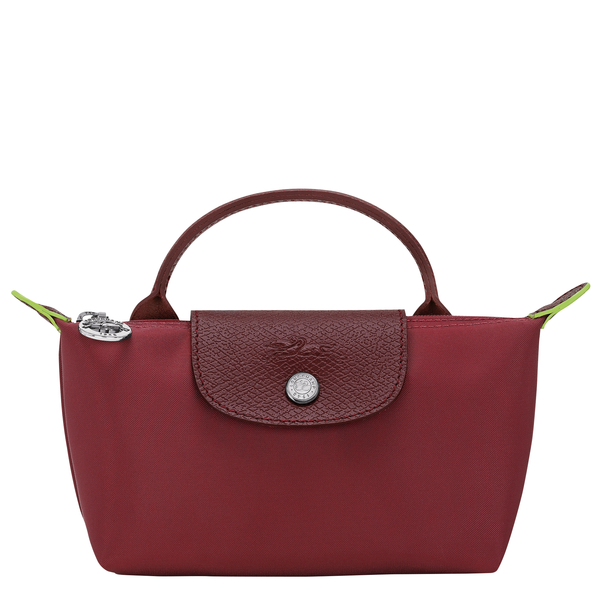 Longchamp Le Pliage Green Pouch with handle Pomegranate