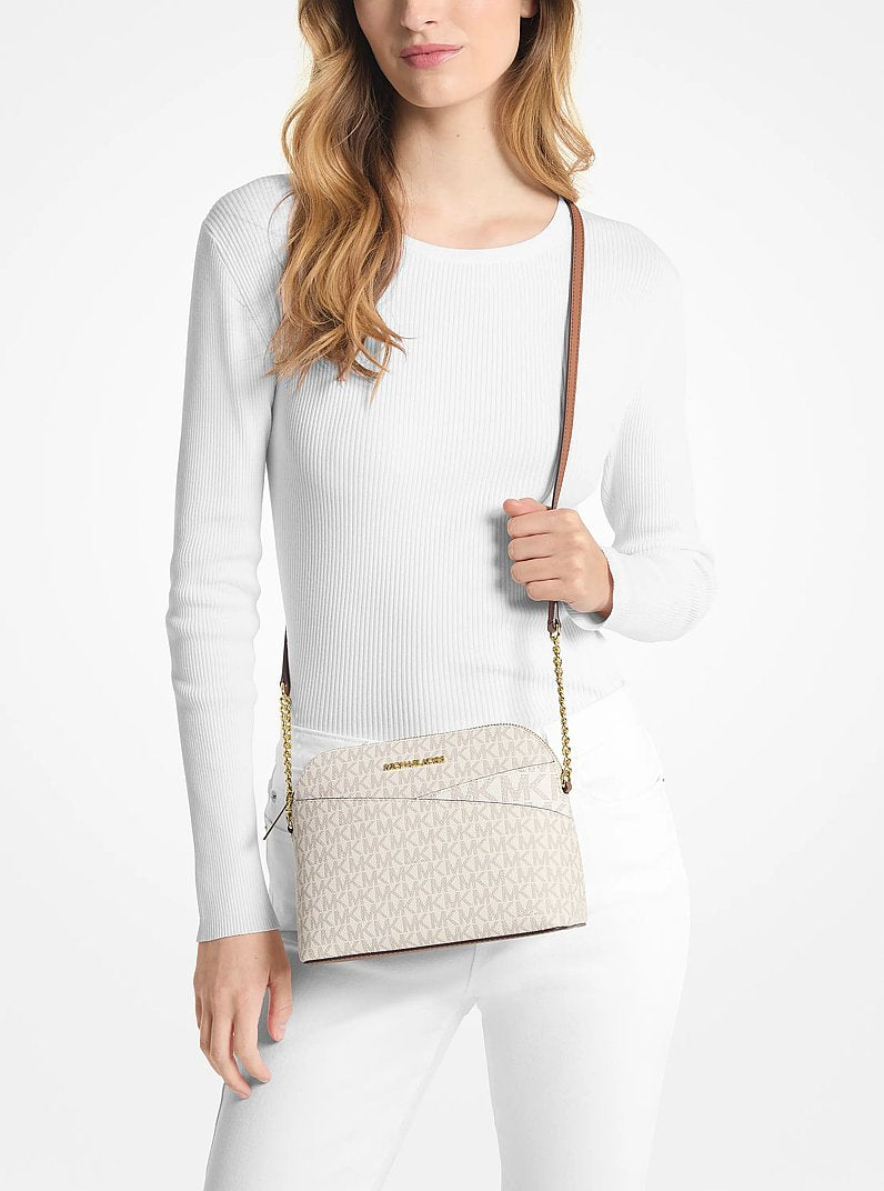 Michael Kors Jet Set Travel Medium Logo Dome Crossbody Bag Vanilla