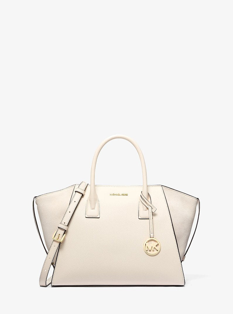 Michael Kors Avril Large Leather and Suede Satchel Lt Cream