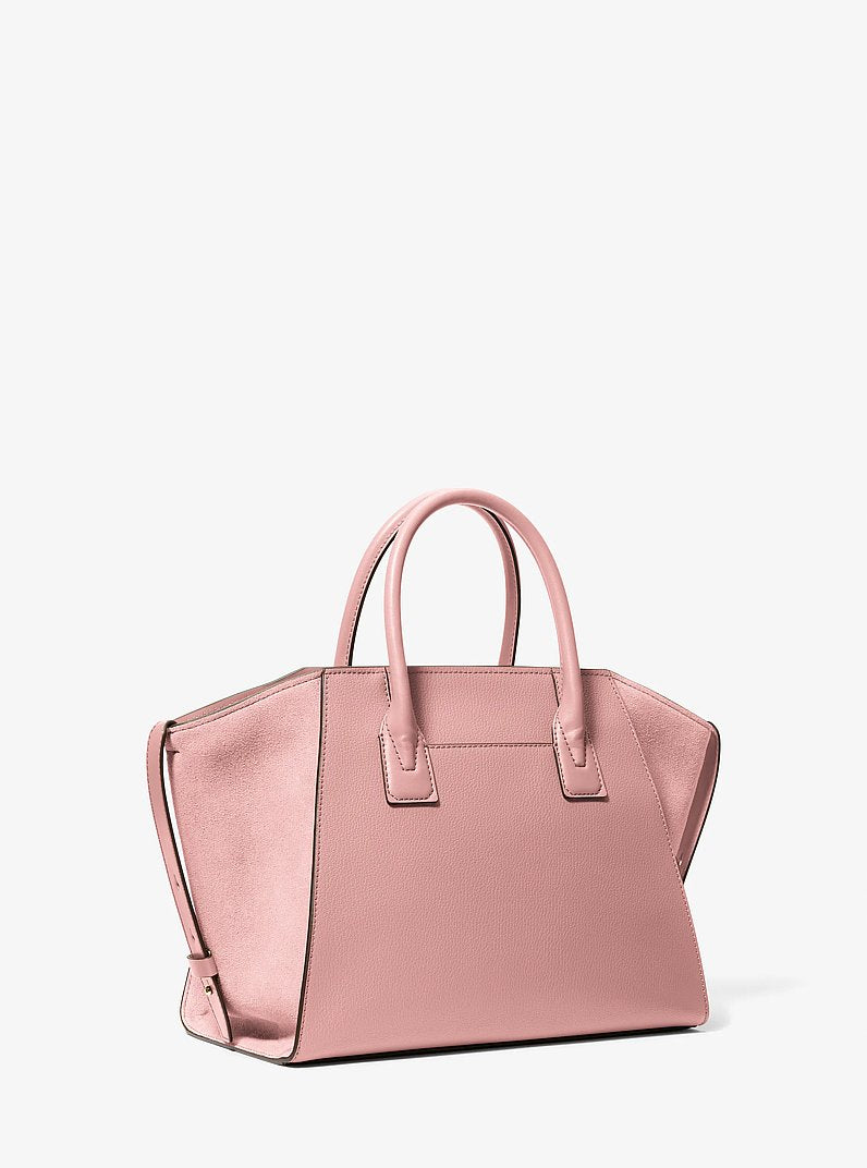 Michael Kors Avril Large Leather and Suede Satchel Powder Blush