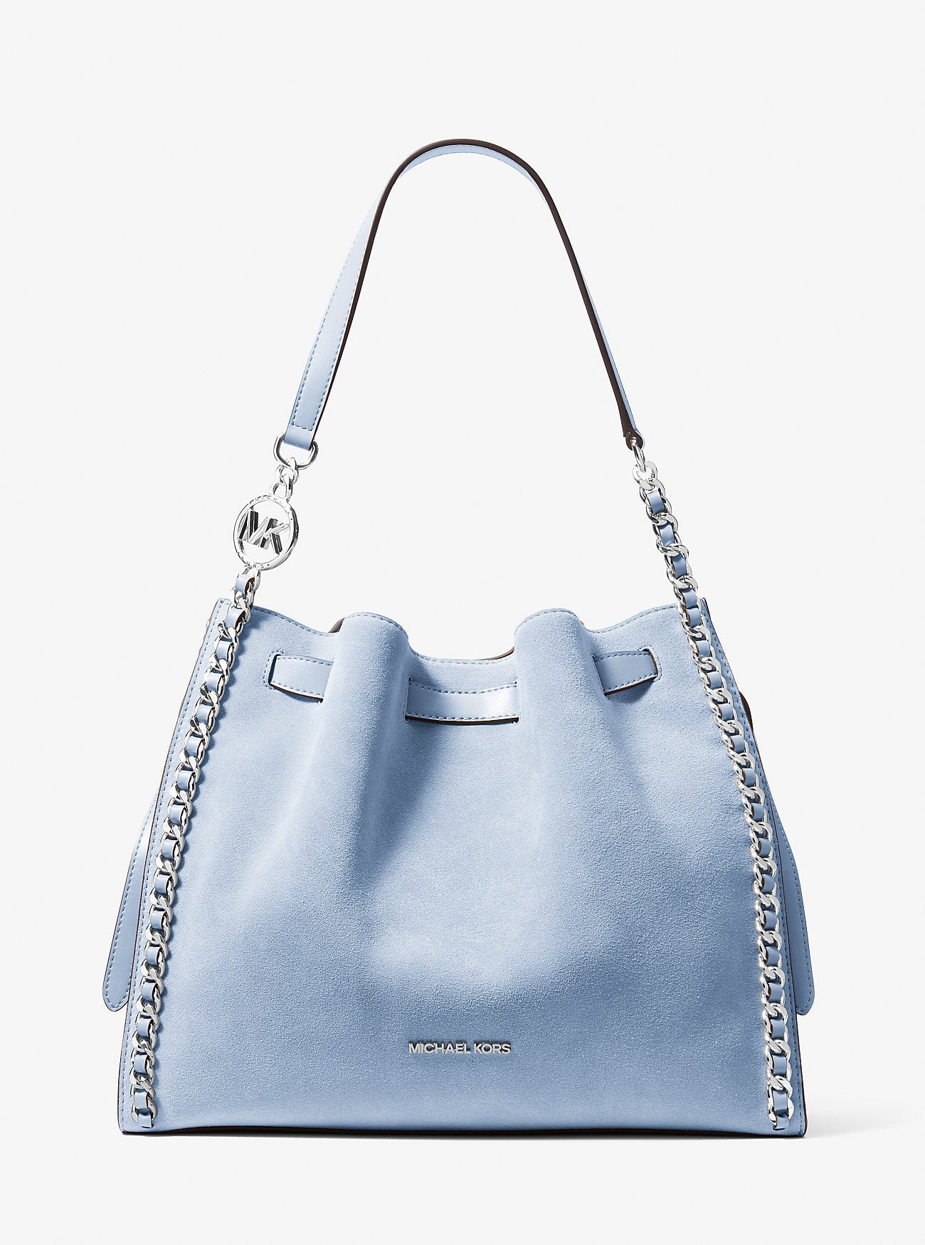 Michael Kors Mina Large Suede Chain Shoulder Bag Pale Ocean