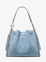 Michael Kors Mina Large Suede Chain Shoulder Bag Denim