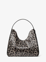Michael Kors Nayla Medium Leopard Print Calf Hair Hobo Shoulder Bag Black