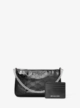Michael Kors Jet Set Patent Logo Debossed Pochette and Card Case Gift Set Black