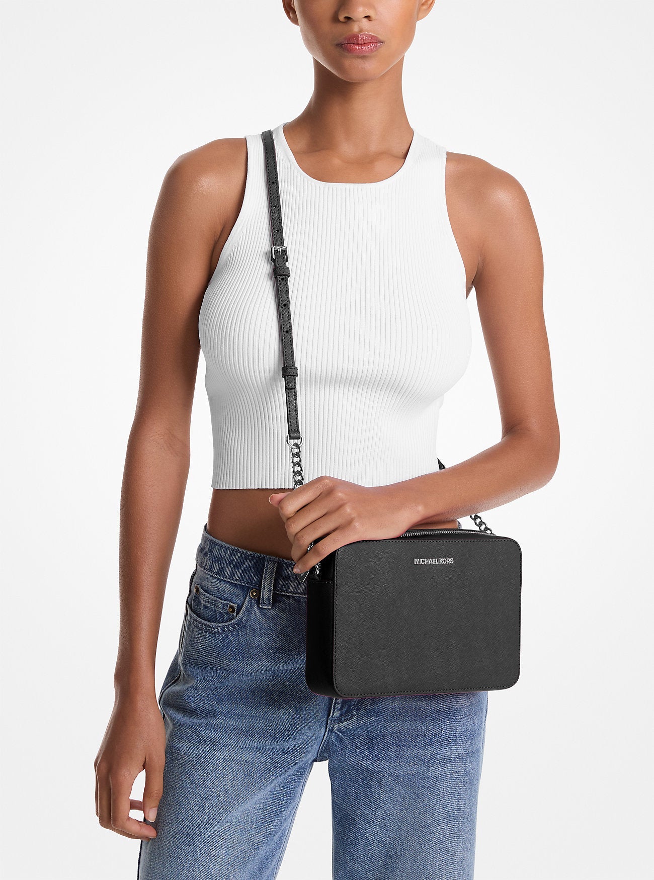Jet Set Large Saffiano Leather Crossbody Bag Black Black