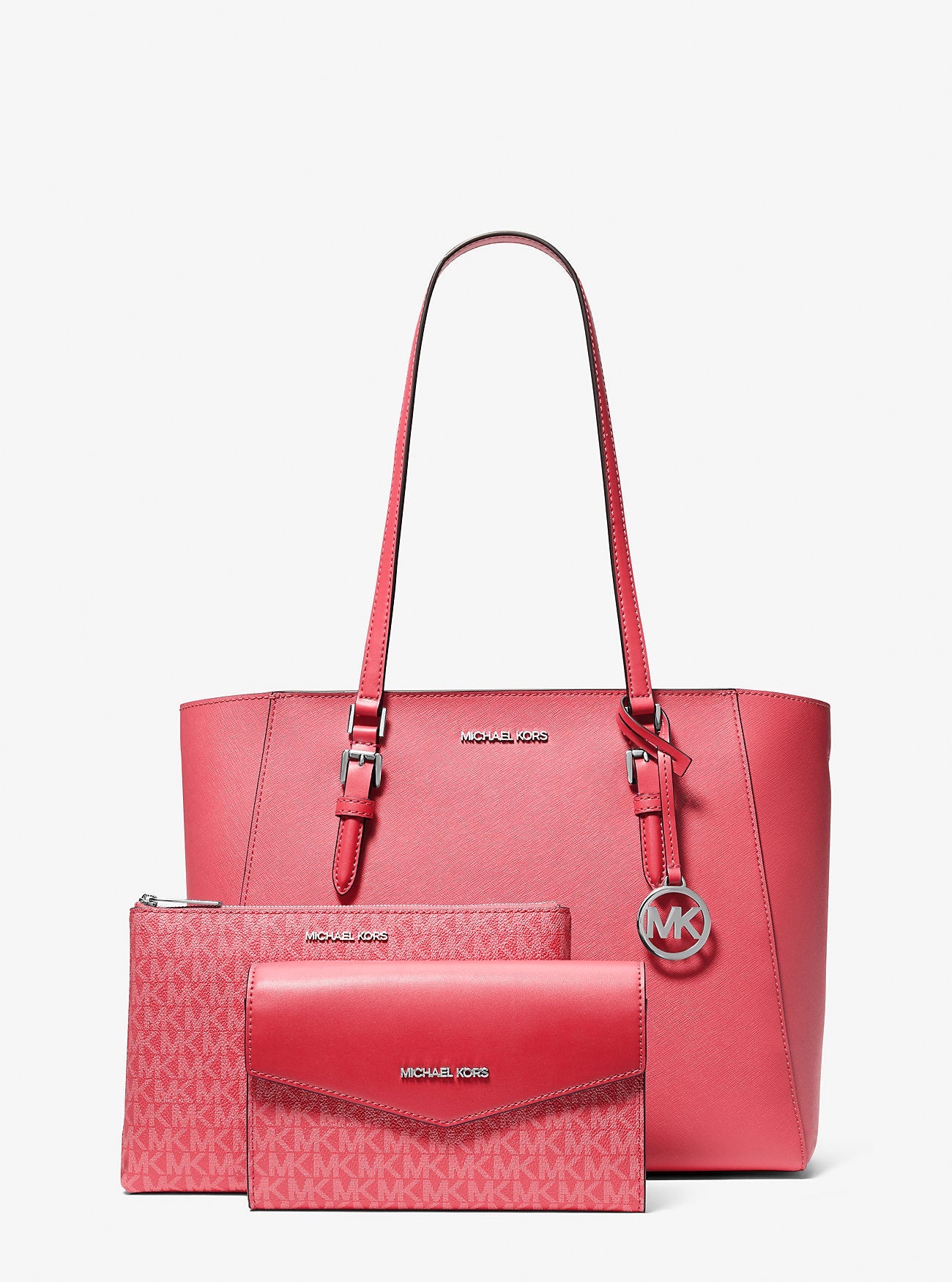 Charlotte Large Leather and Signature Logo 3-in-1 Tote Bag Hibiscus Hibiscus