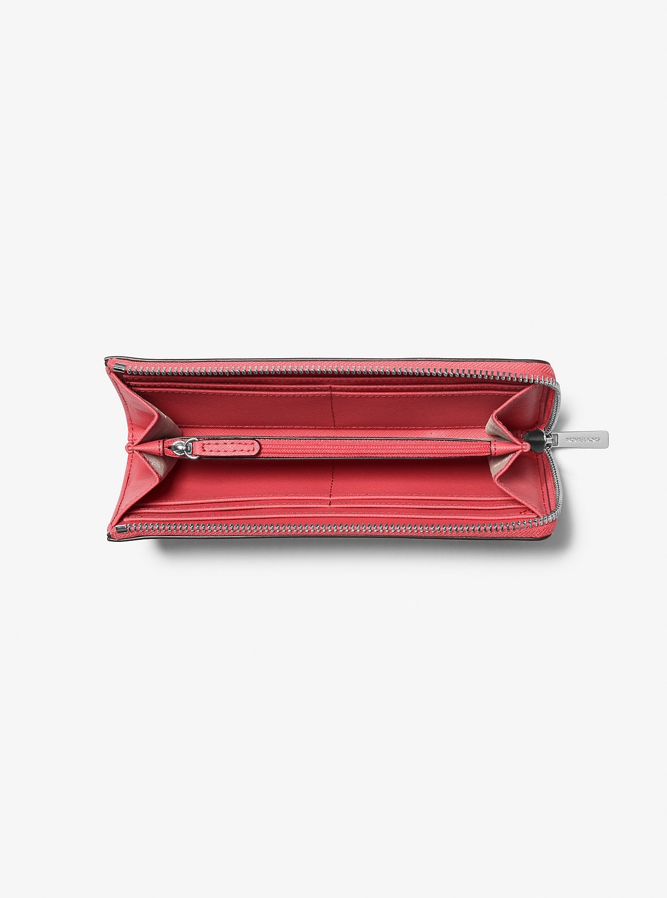 Jet Set Travel Large Saffiano Leather Quarter-Zip Wallet Hibiscus Hibiscus