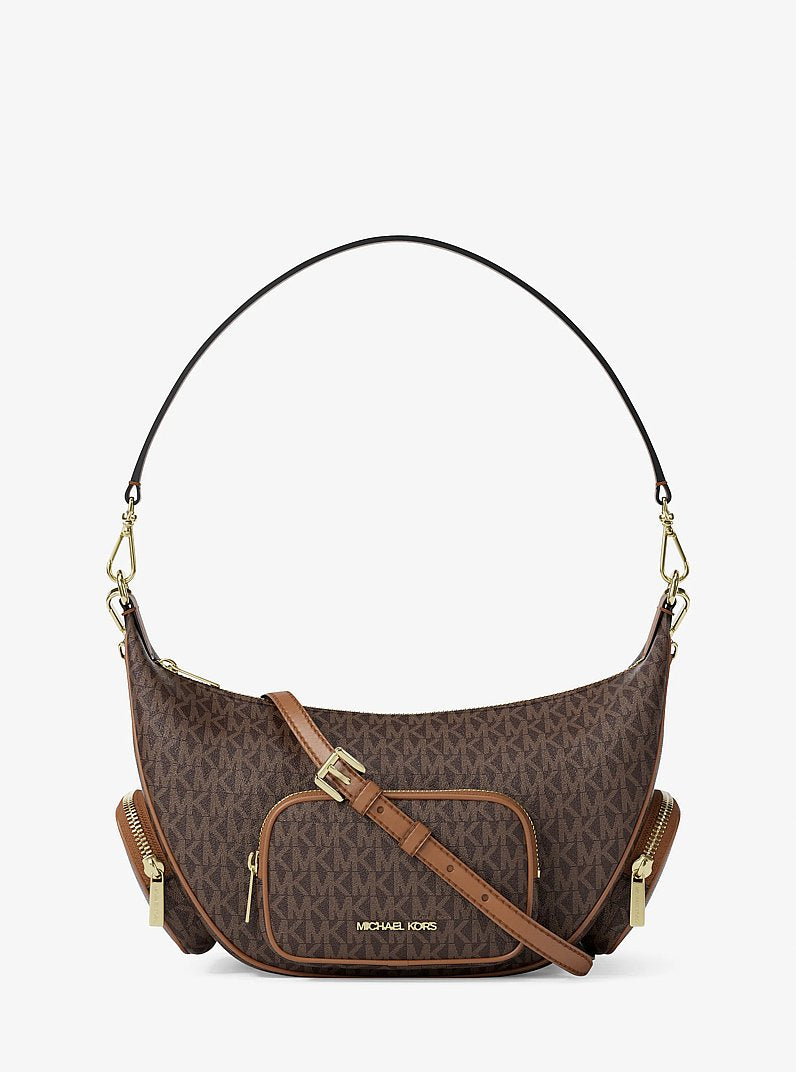 Michael Kors Merritt Medium Signature Logo Convertible Shoulder Bag Brown