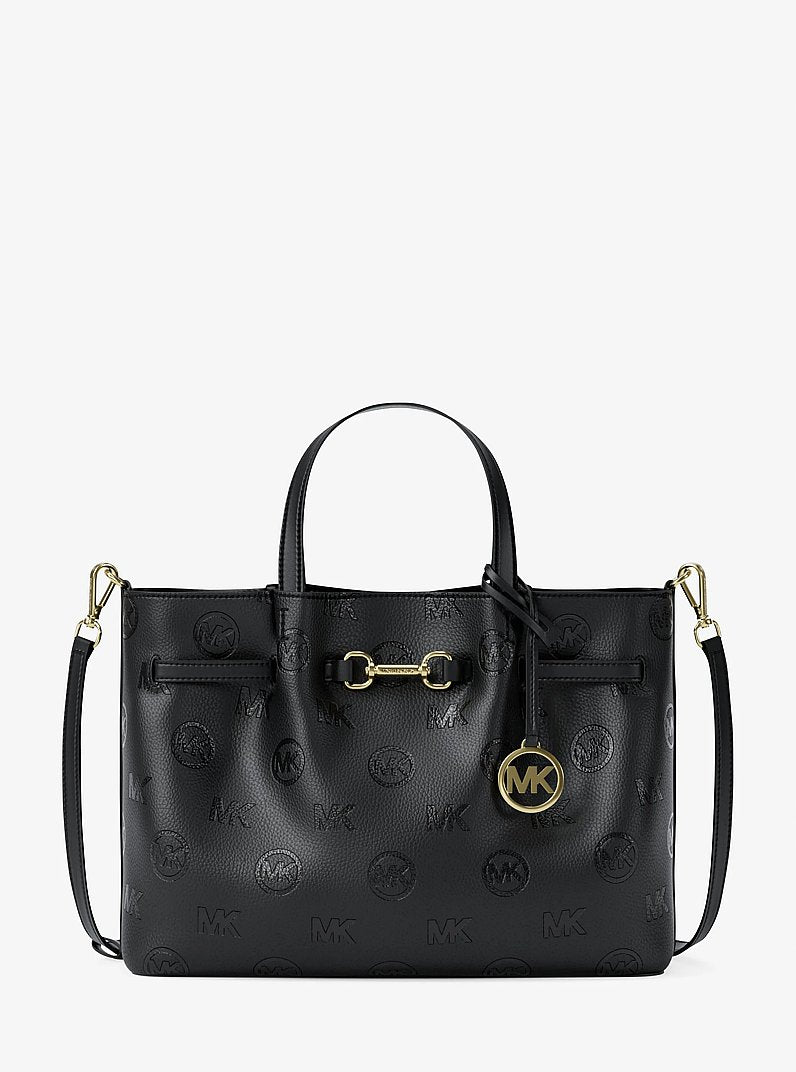 Michael Kors Carson Medium Logo Debossed Satchel Black