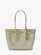 Michael Kors Carson Large Metallic Signature Logo Tote Bag Pale Gold