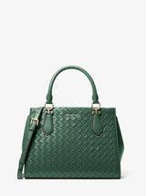 Michael Kors Marilyn Medium Woven Satchel Moss