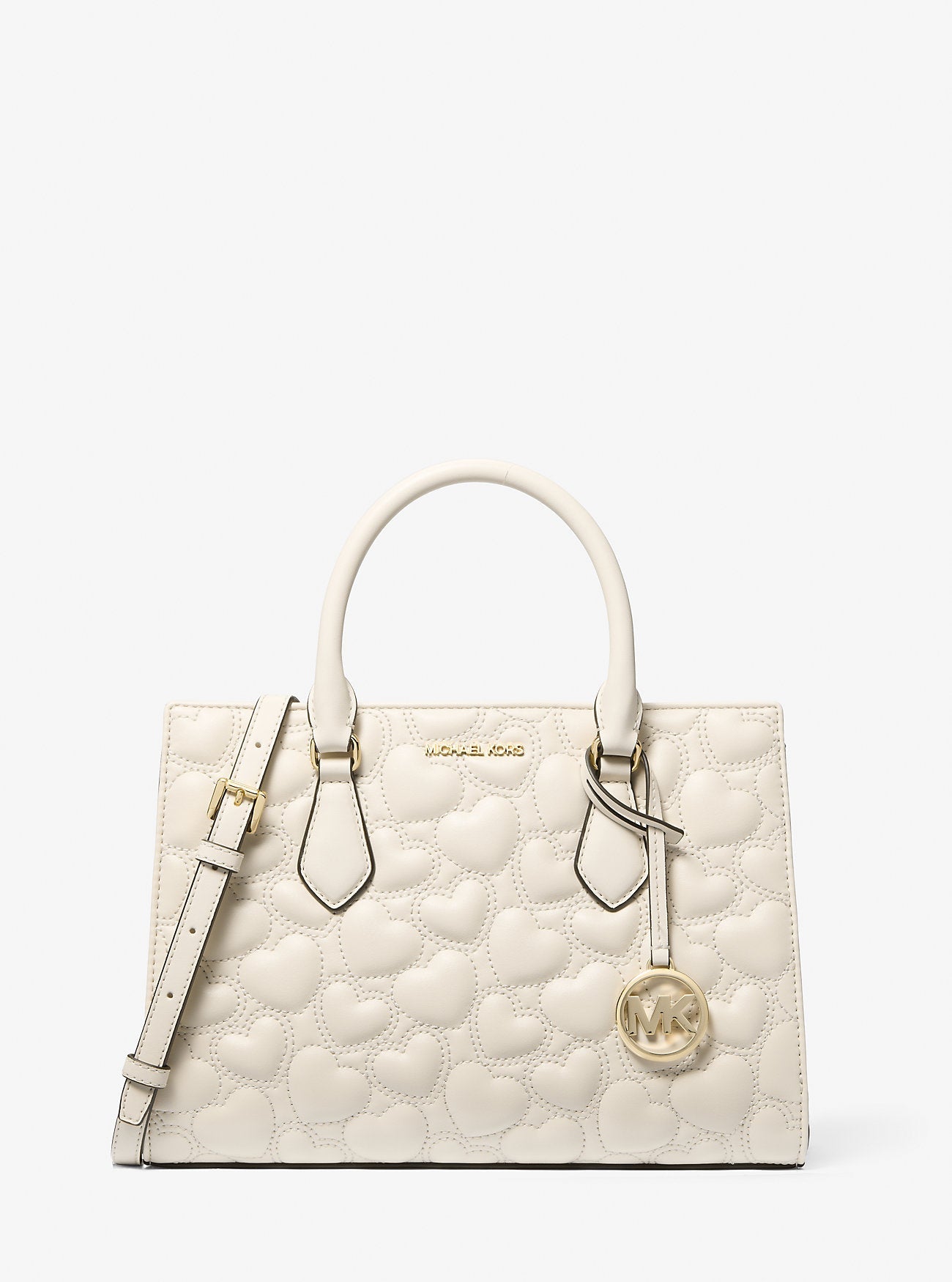 Michael Kors Sheila Medium Heart Embroidered Satchel Lt Cream
