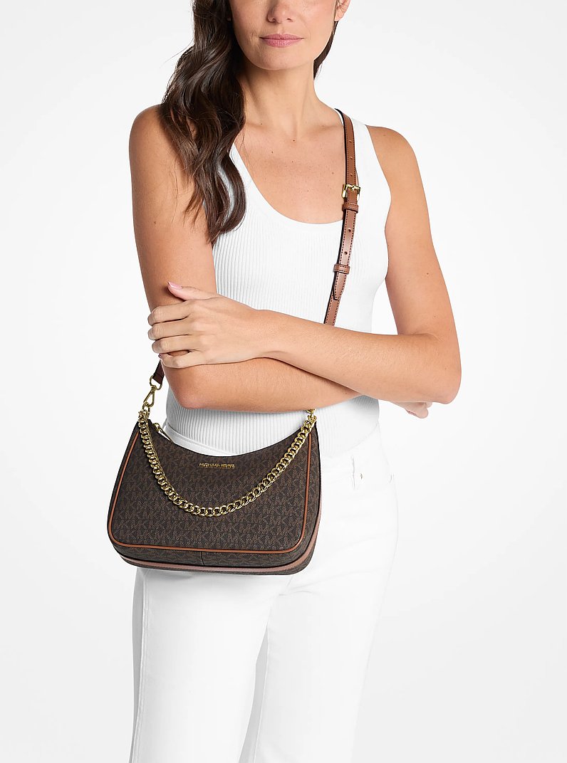 Michael Kors Jet Set Travel Large Signature Logo Convertible Crossbody Bag Brown