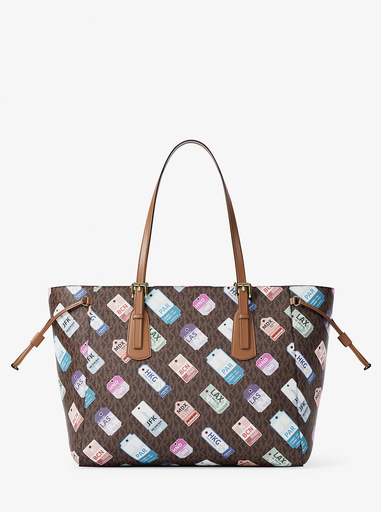 Voyager Large Printed Signature Logo Tote Bag Brown Brown