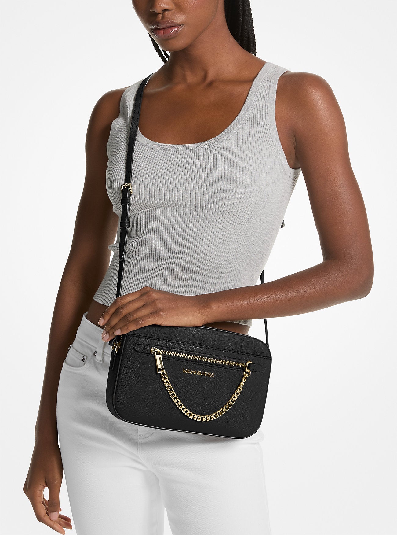Jet Set Large Saffiano Leather Crossbody Bag Black Black