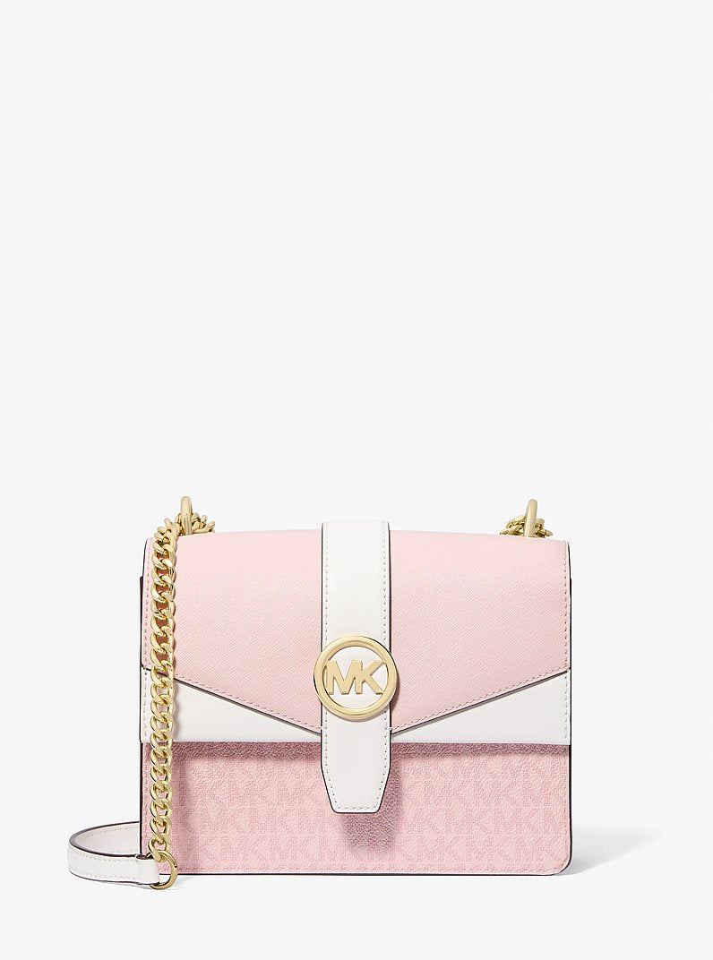 Michael Kors Greenwich Small Color-Block Signature Logo Crossbody Bag Pwd Blsh Mlt
