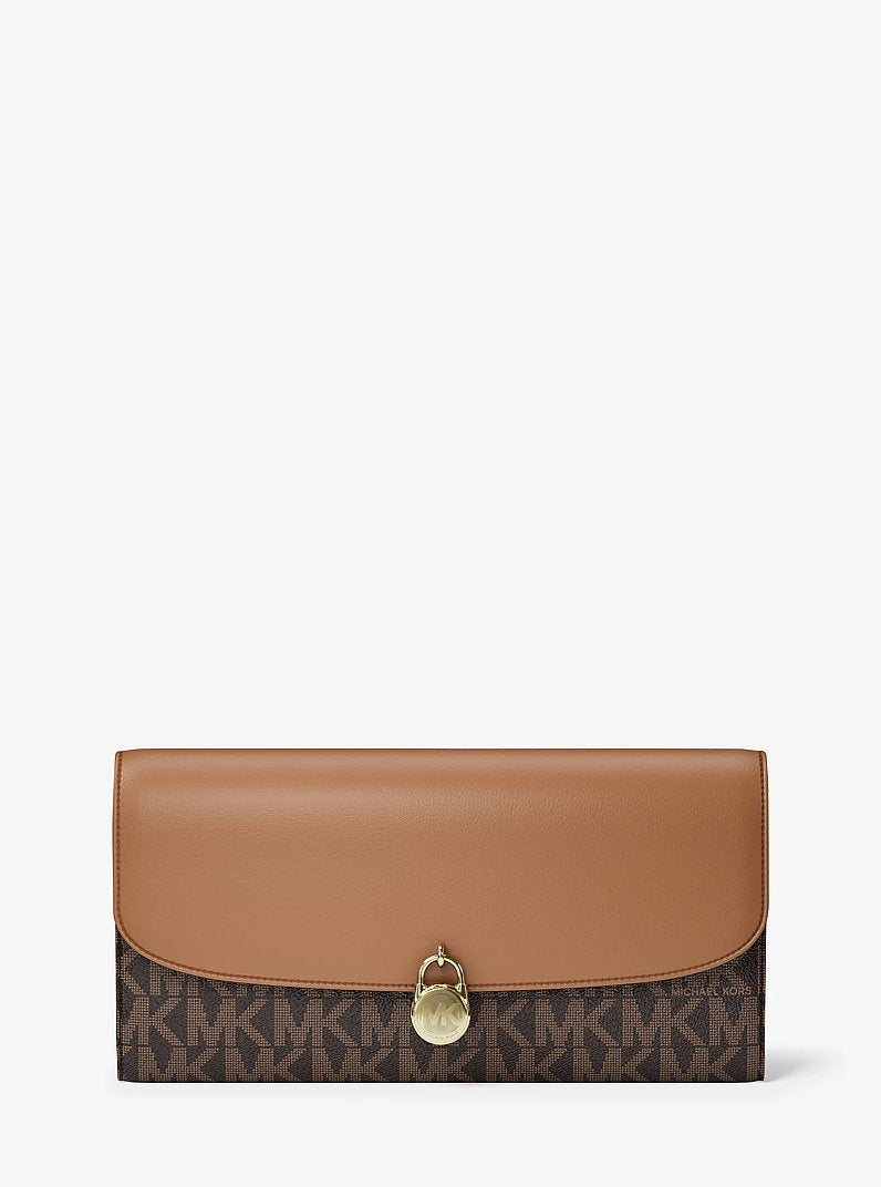 Michael Kors Hamilton Large Signature Logo Continental Wallet Brown