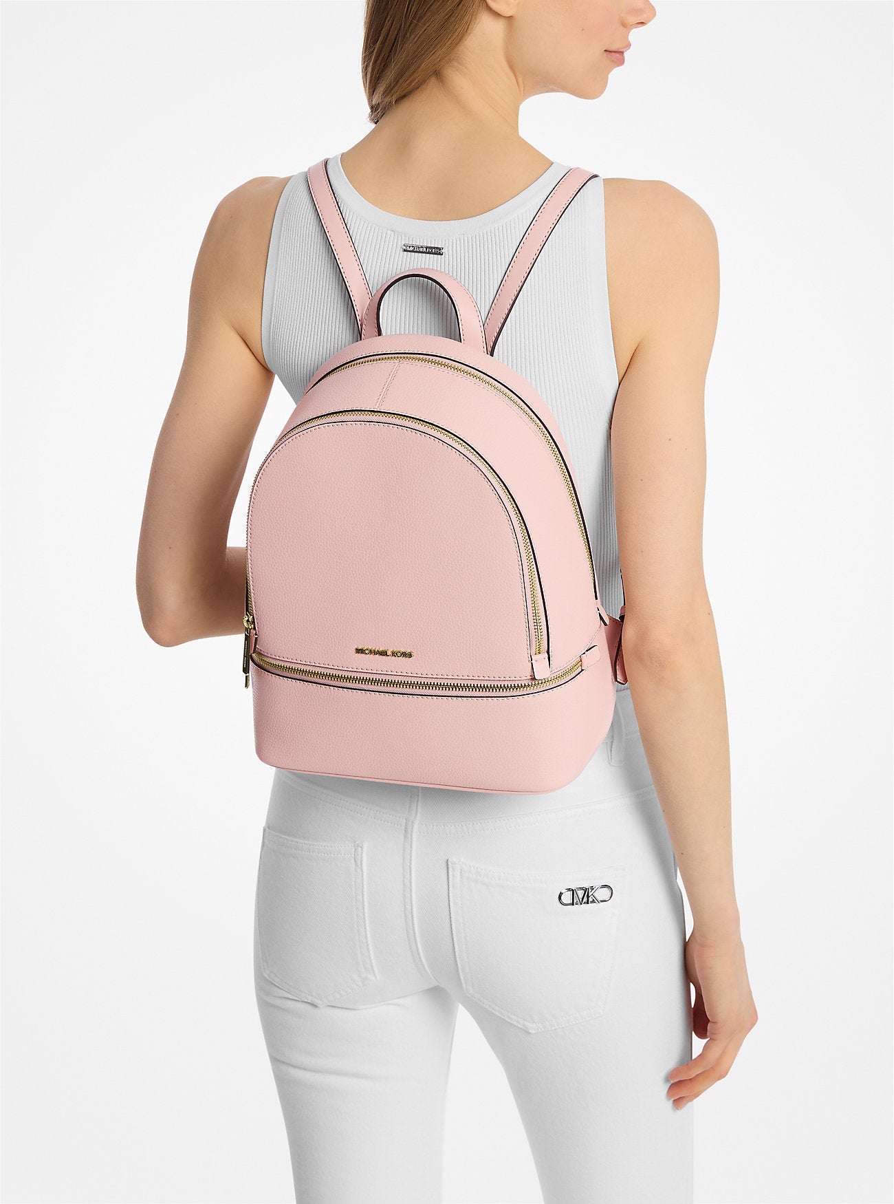 Michael Kors Rhea Medium Pebbled Leather Backpack Powder Blush