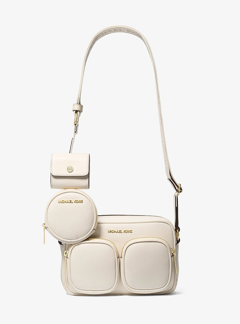 Michael Kors Jet Set Travel Medium Leather Messenger Bag Lt Cream